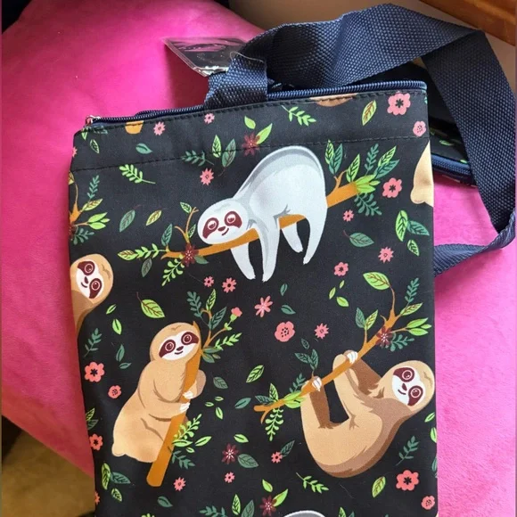 Sloth Print Tote Bag - Black and Tan - Picture 2 of 6